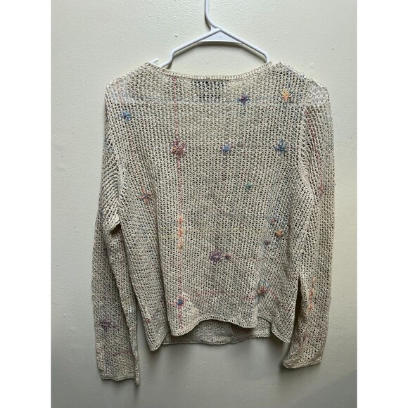 Vintage David Brooks M Linen blend floral open knit cardigan Mother Of Pearl - Picture 3 of 6